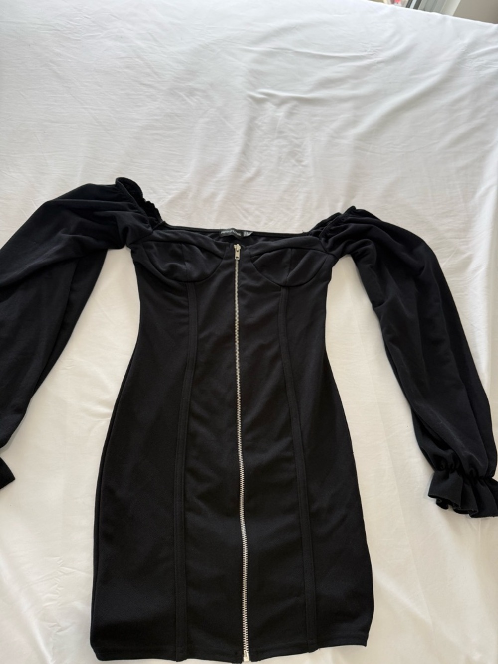 PLT Black Off-Shoulder Long Sleeve Zipper Mini Dress